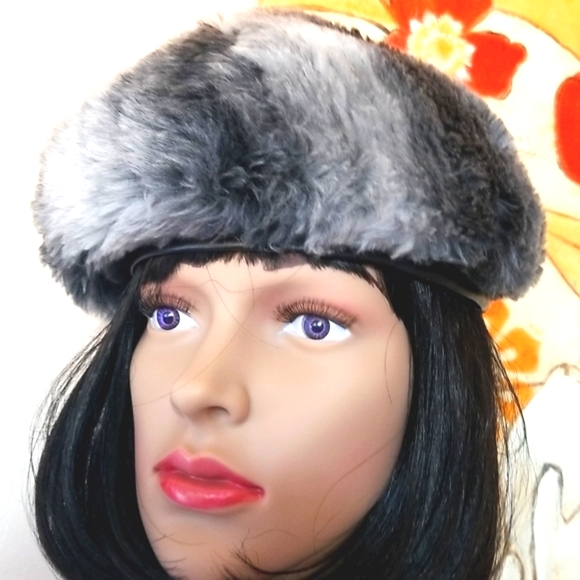 60's MISS DIOR by Christian DIOR Fur TAM Grey Puffy Panel Euro Chic Snow HAT EVC - Picture 14 of 16